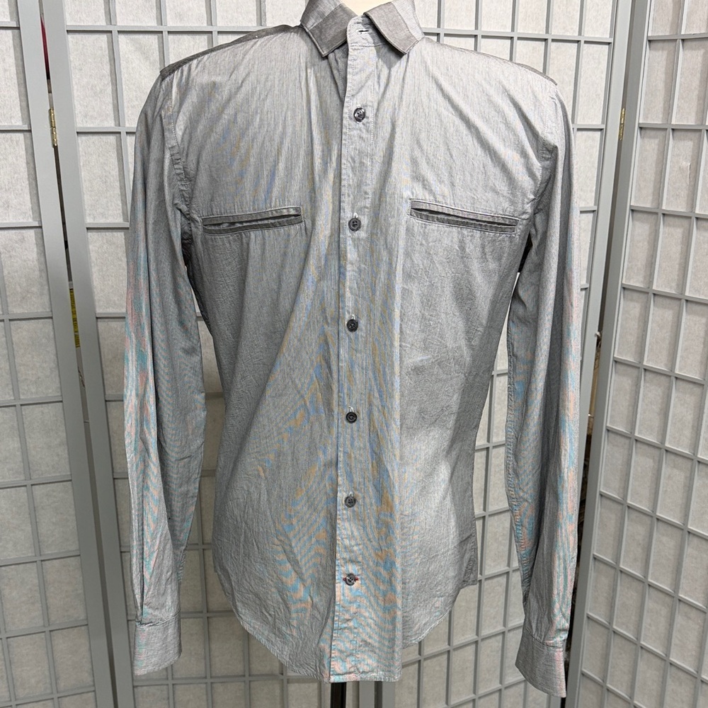 Tristan Men's Gray Pinstripe Button-Front Dress Shirt, Small